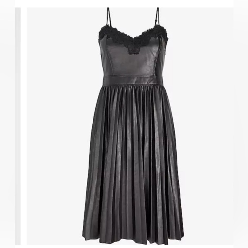 Express Black Faux Leather Midi Dress with Lace Trim